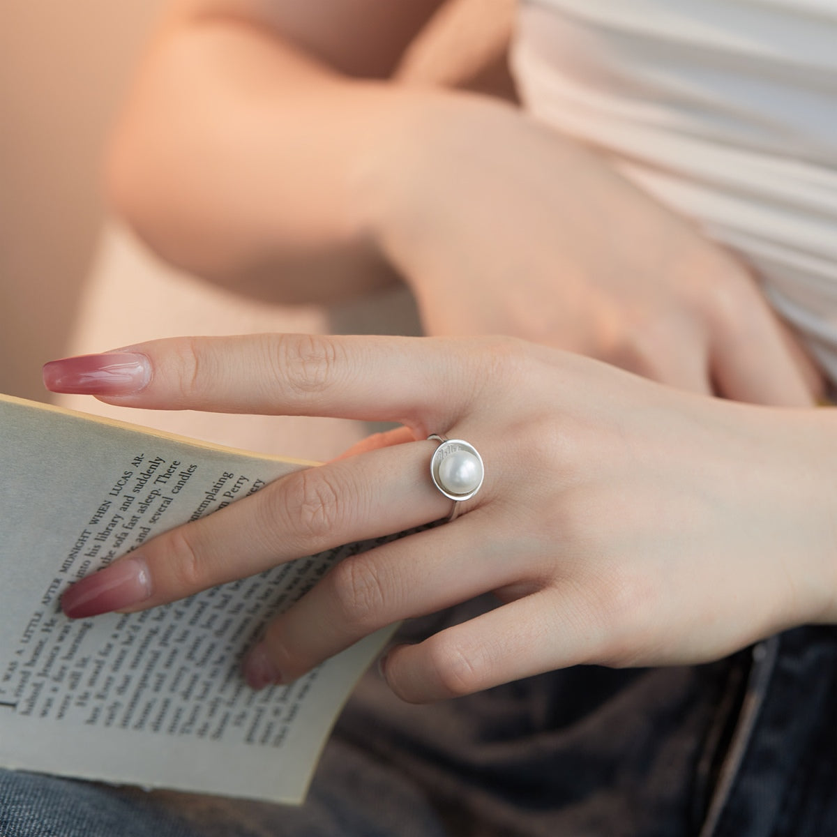 Anello Eclissi Perla Argento