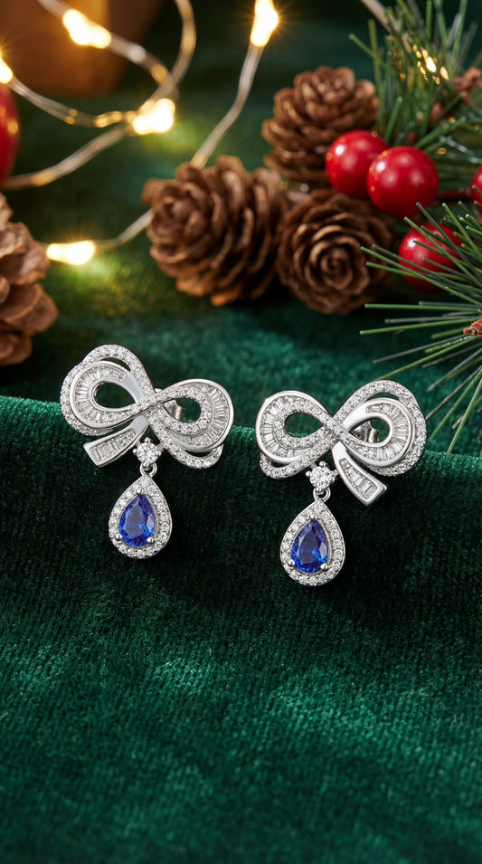 Orecchini Fiocco Pietra Blu Argento