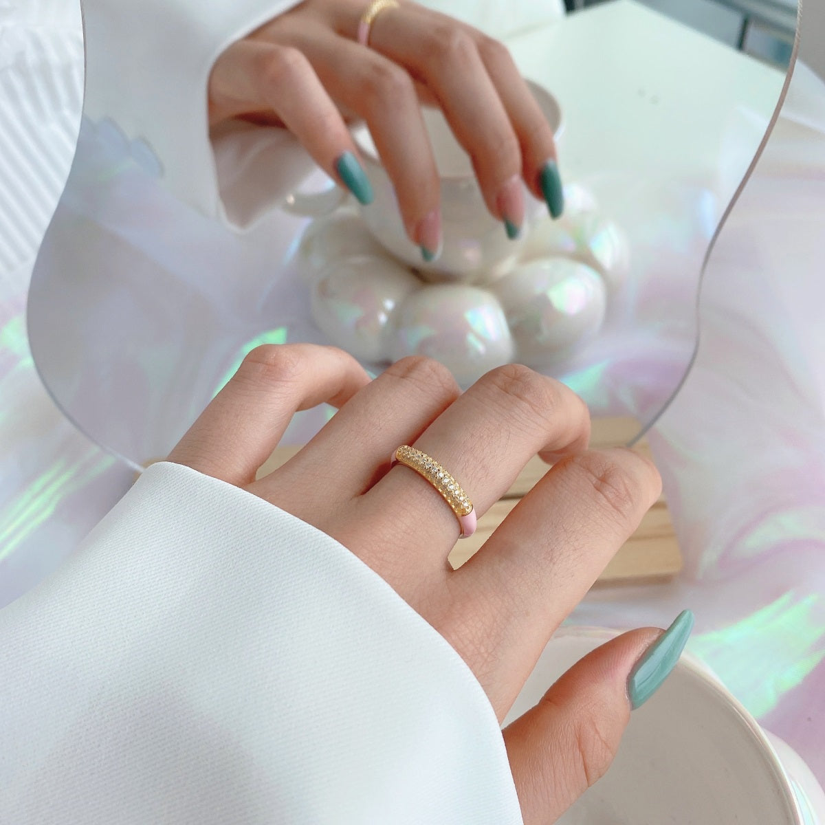 Anelli Fascia Rosa Argento di Cucciola