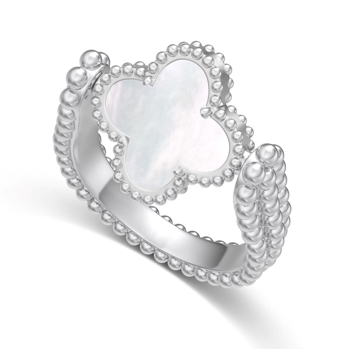 Anello Donna in Argento Quadrifoglio Madreperla