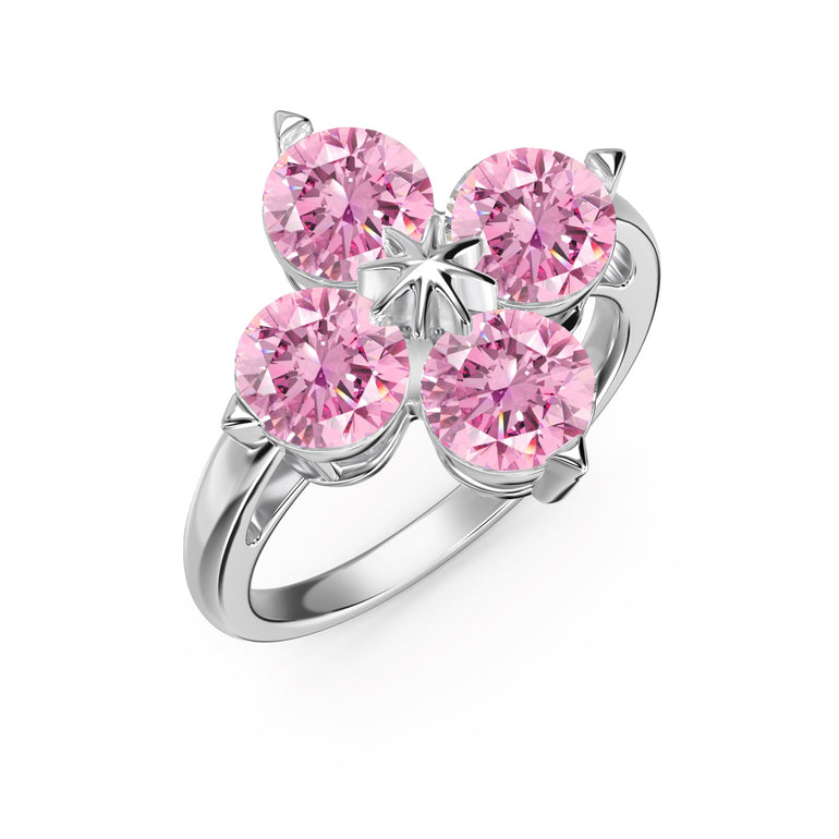 Anello Quadrifoglio Rosa Argento