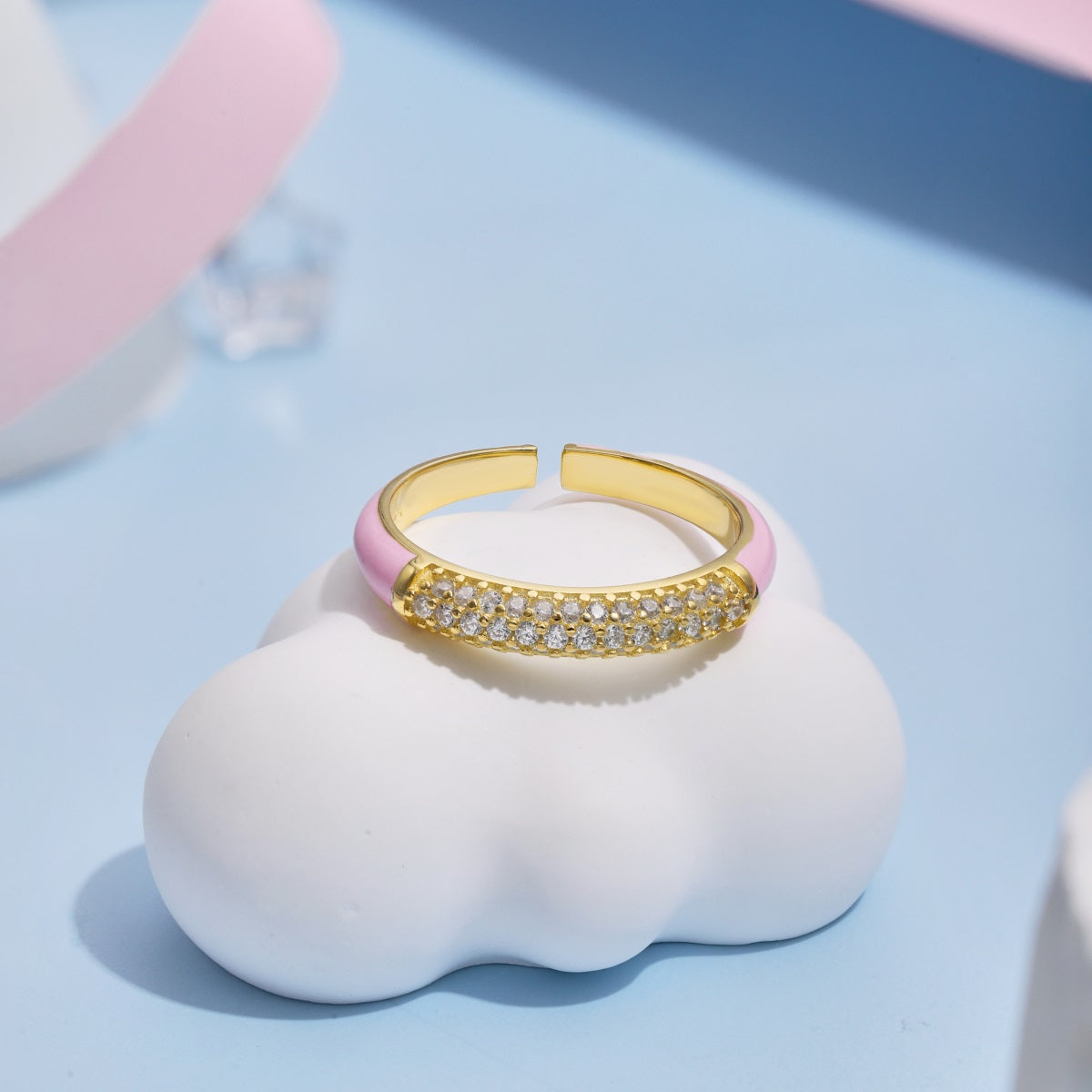 Anello a Fascia Rosa placcato oro