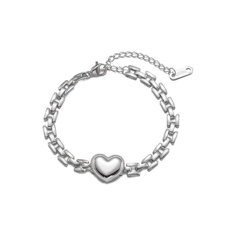 Bracciale Catena e Cuore in Acciaio