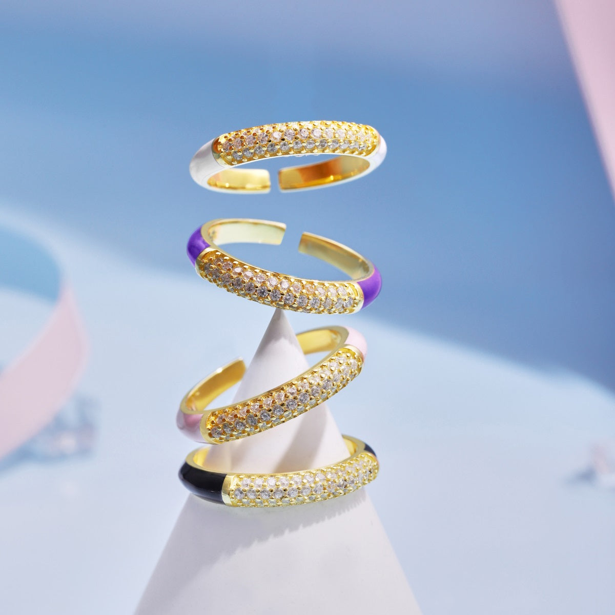 Anello a Fascia Rosa Argento