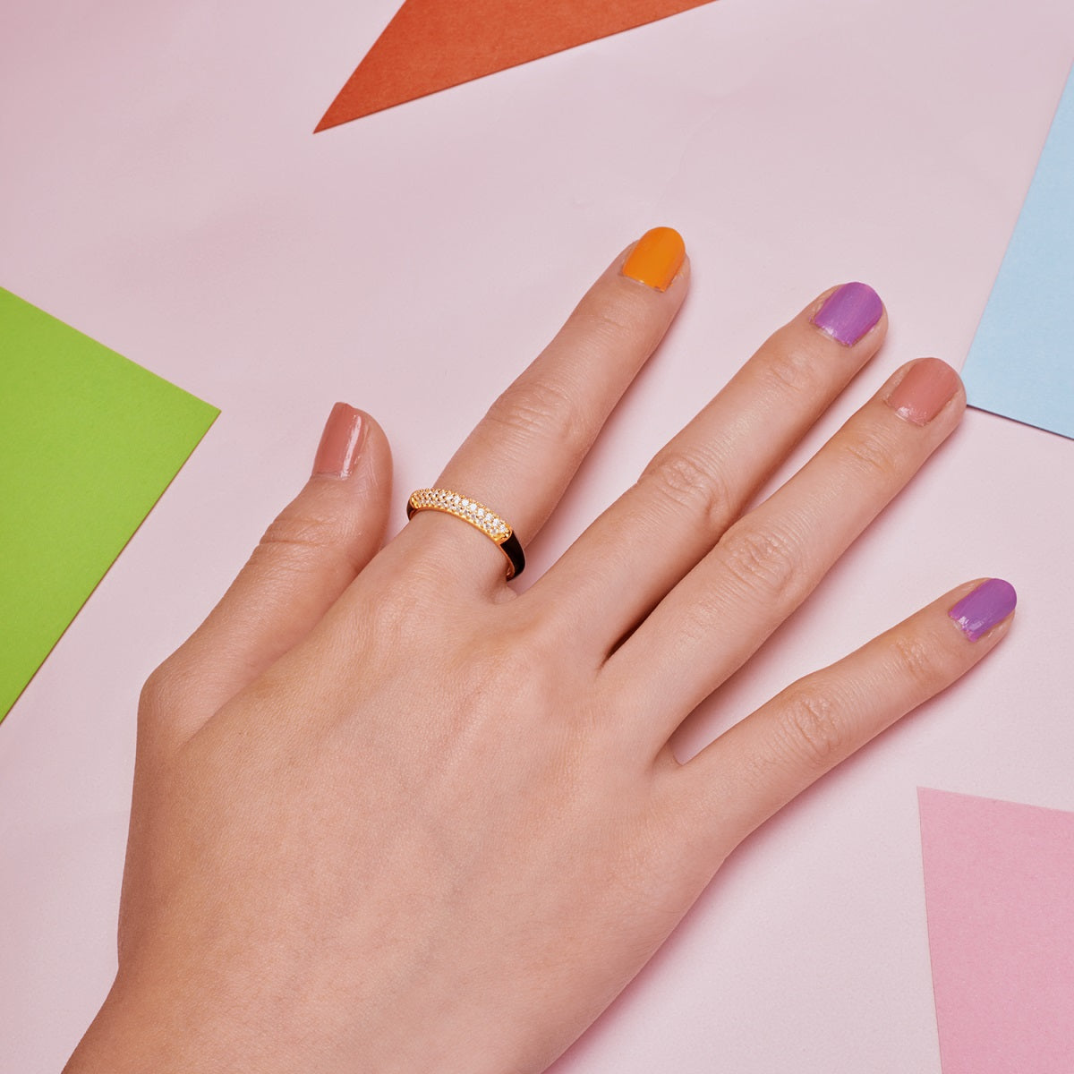 anello a fascia Nera Argento