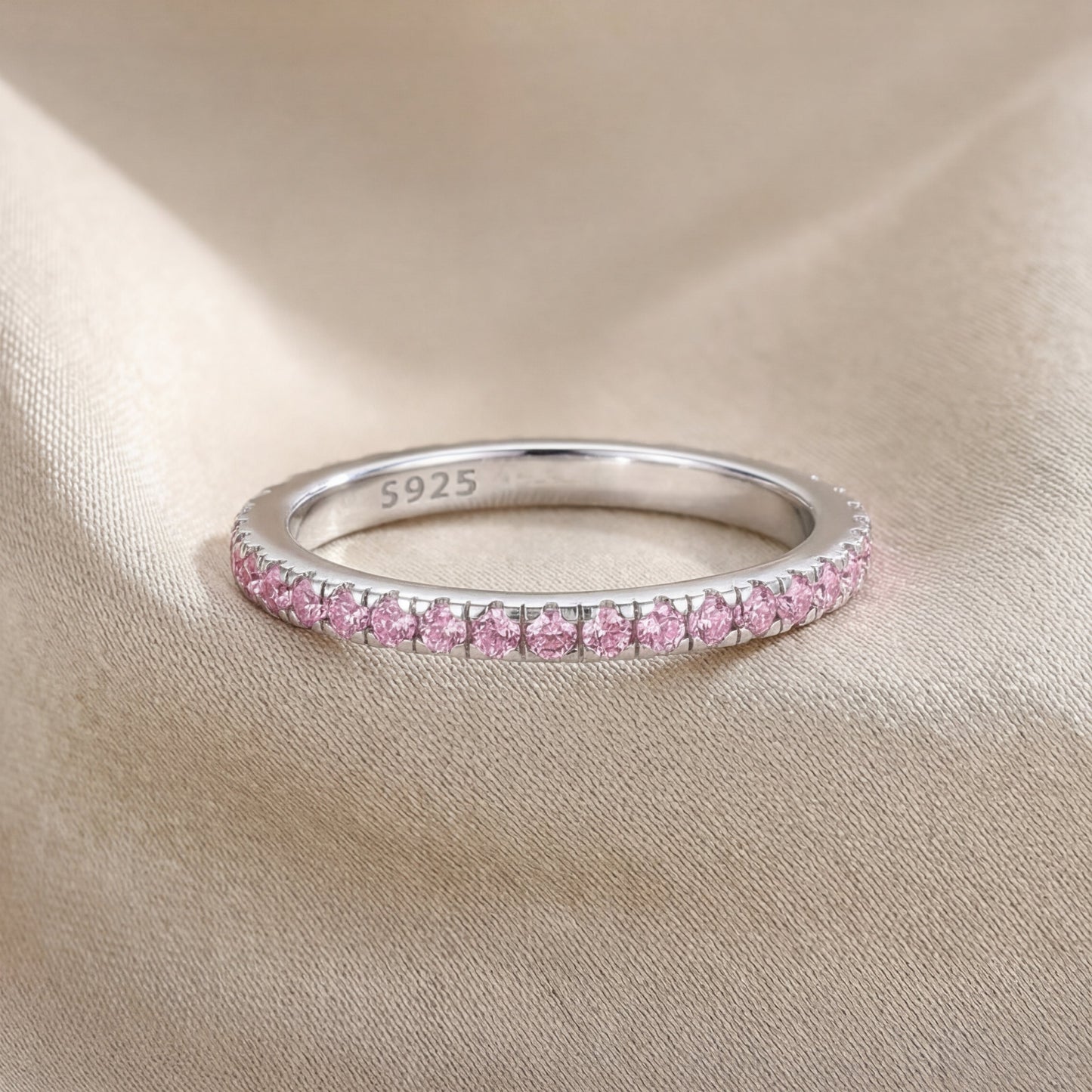 Anello tennis rosa in Argento