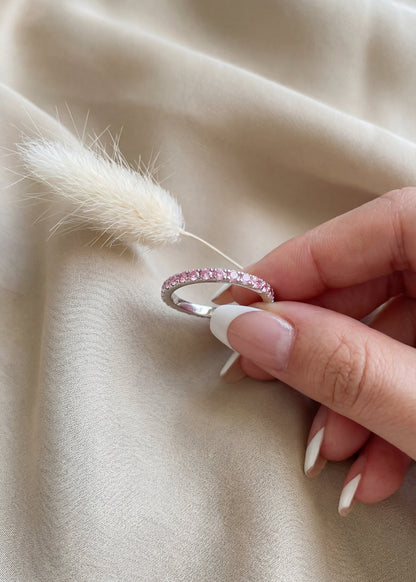 Anello tennis rosa in Argento
