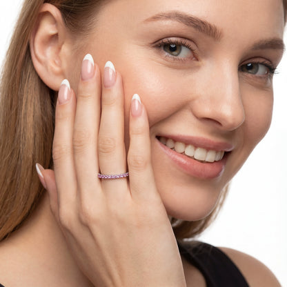 Anello tennis rosa in Argento
