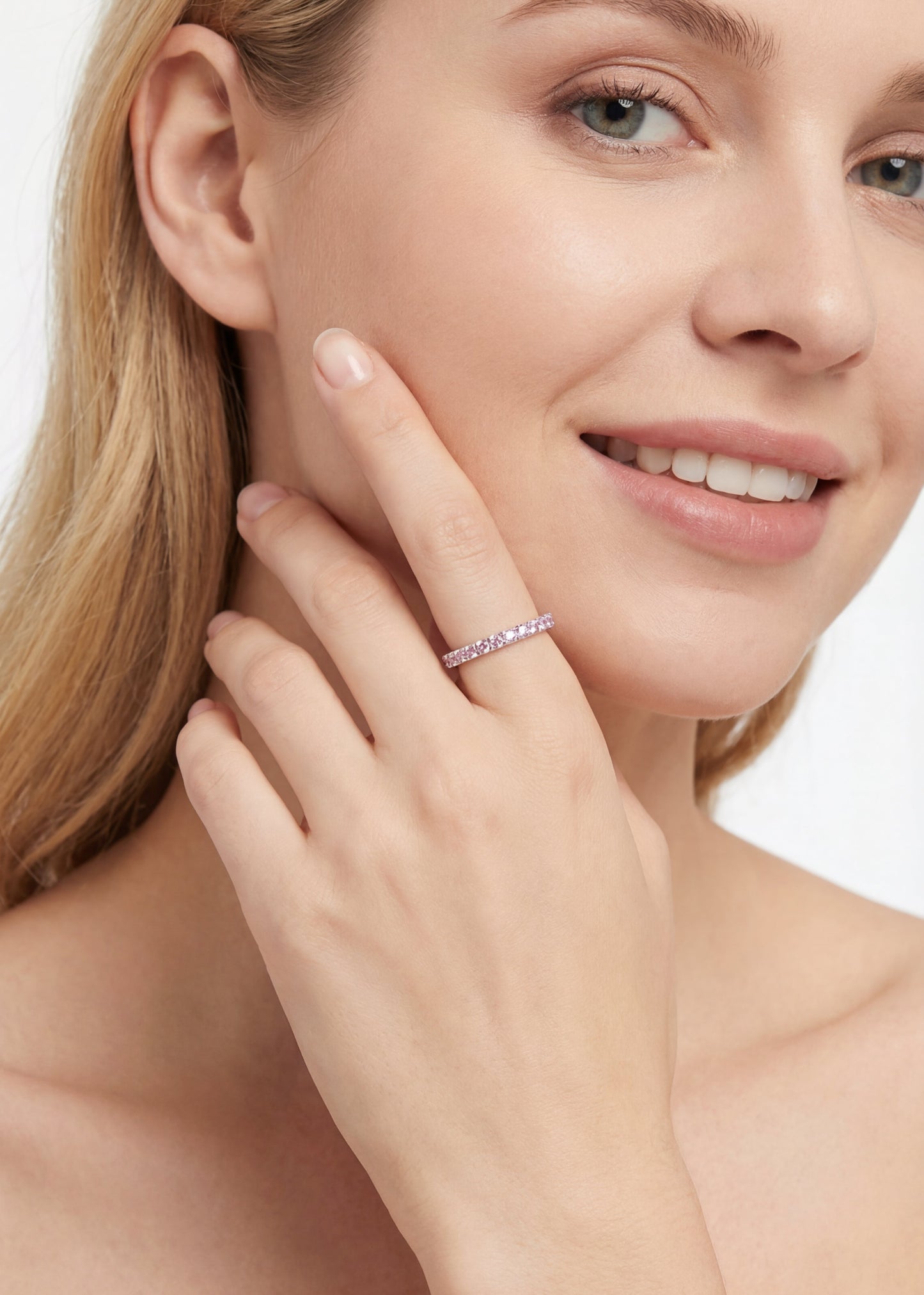 Anello tennis rosa in Argento