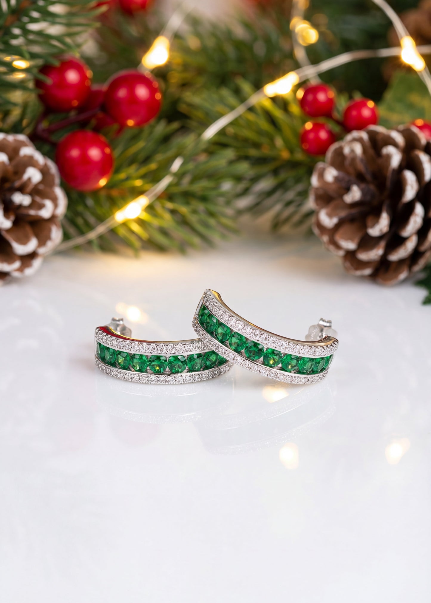 Orecchini a Fascia Verde Argento