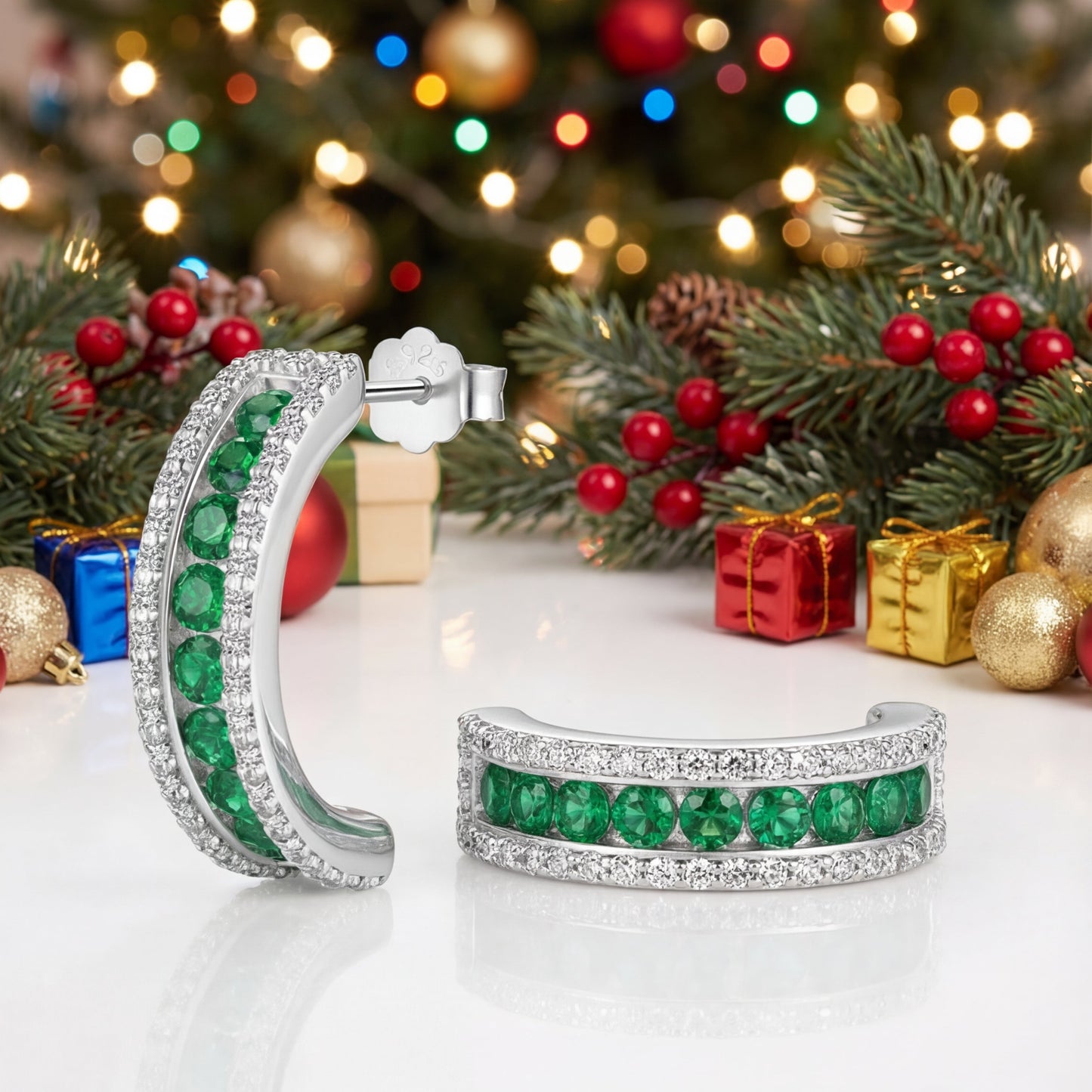 Orecchini a Fascia Verde Argento