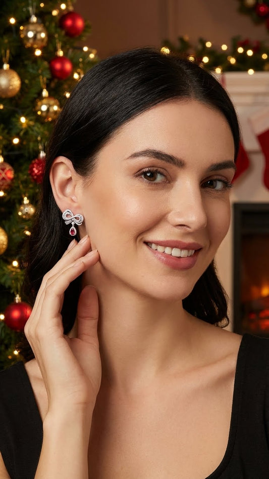 Orecchini Flocon Pietra Rossa Argento