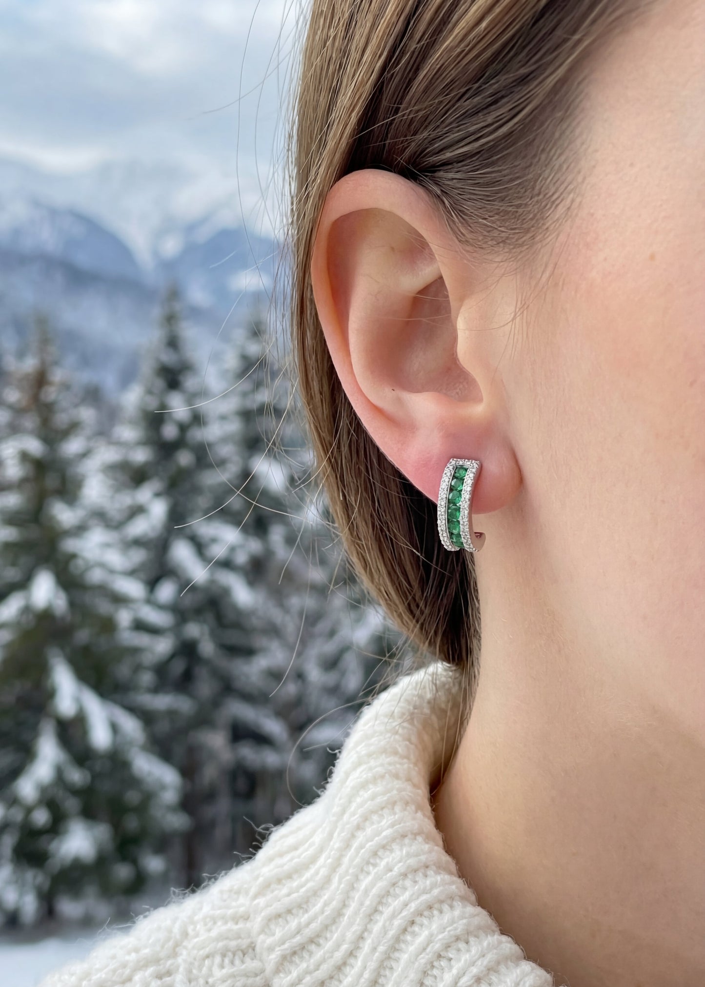 Orecchini a Fascia Verde Argento