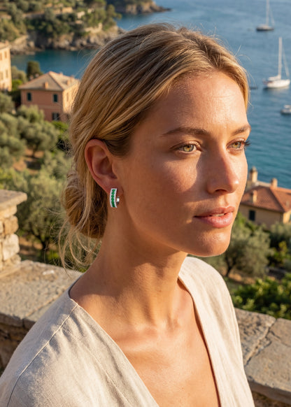 Orecchini a Fascia Verde Argento