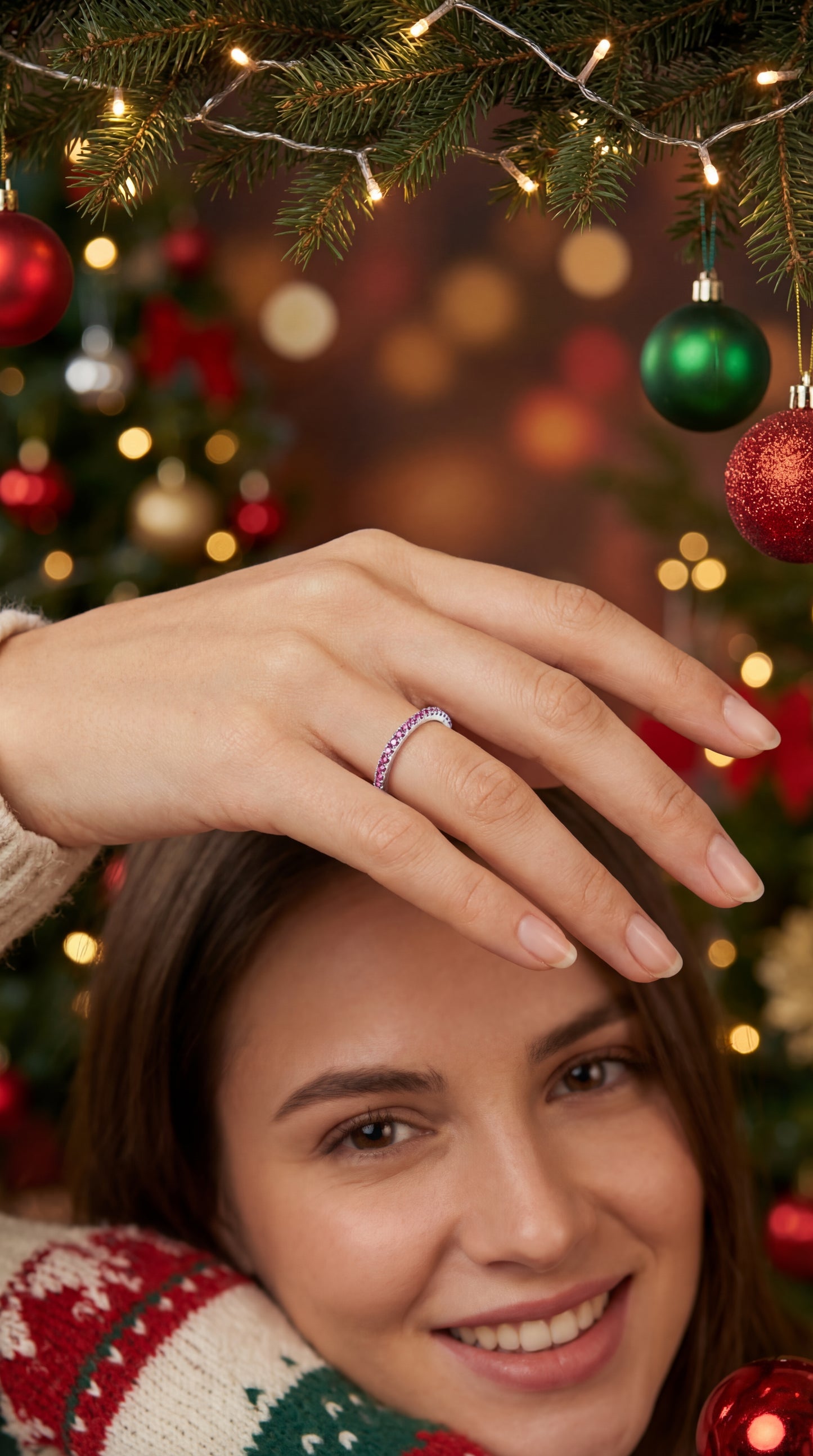 Anello tennis fucsia Argento