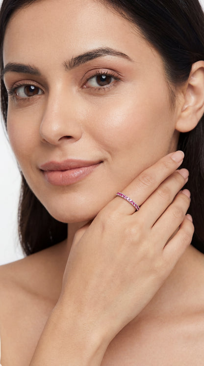 Anello tennis fucsia Argento