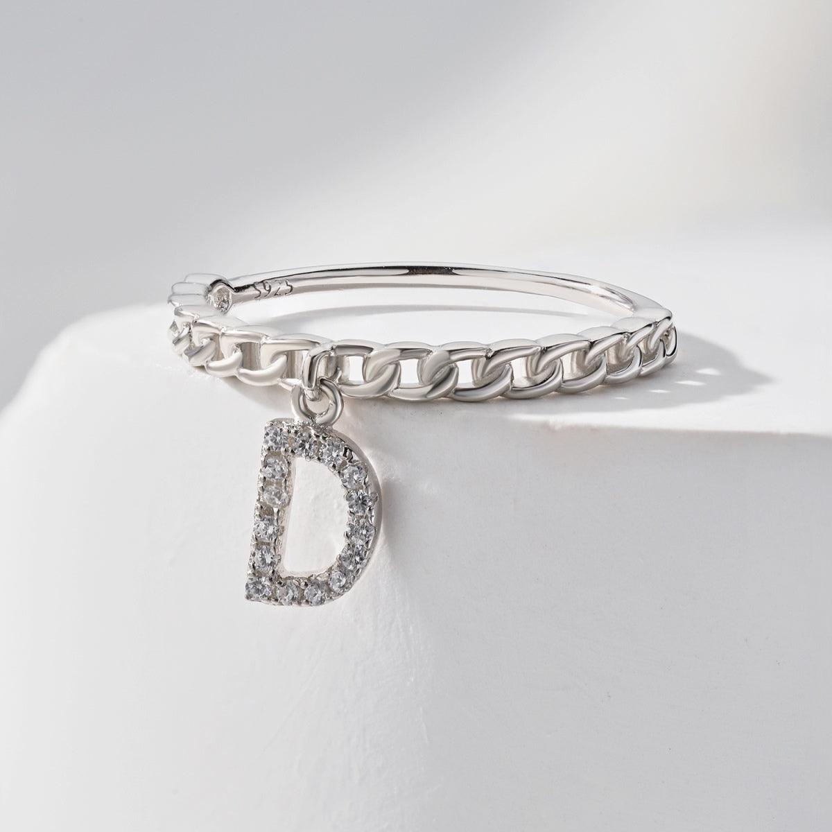 anello donna lettera d in argento