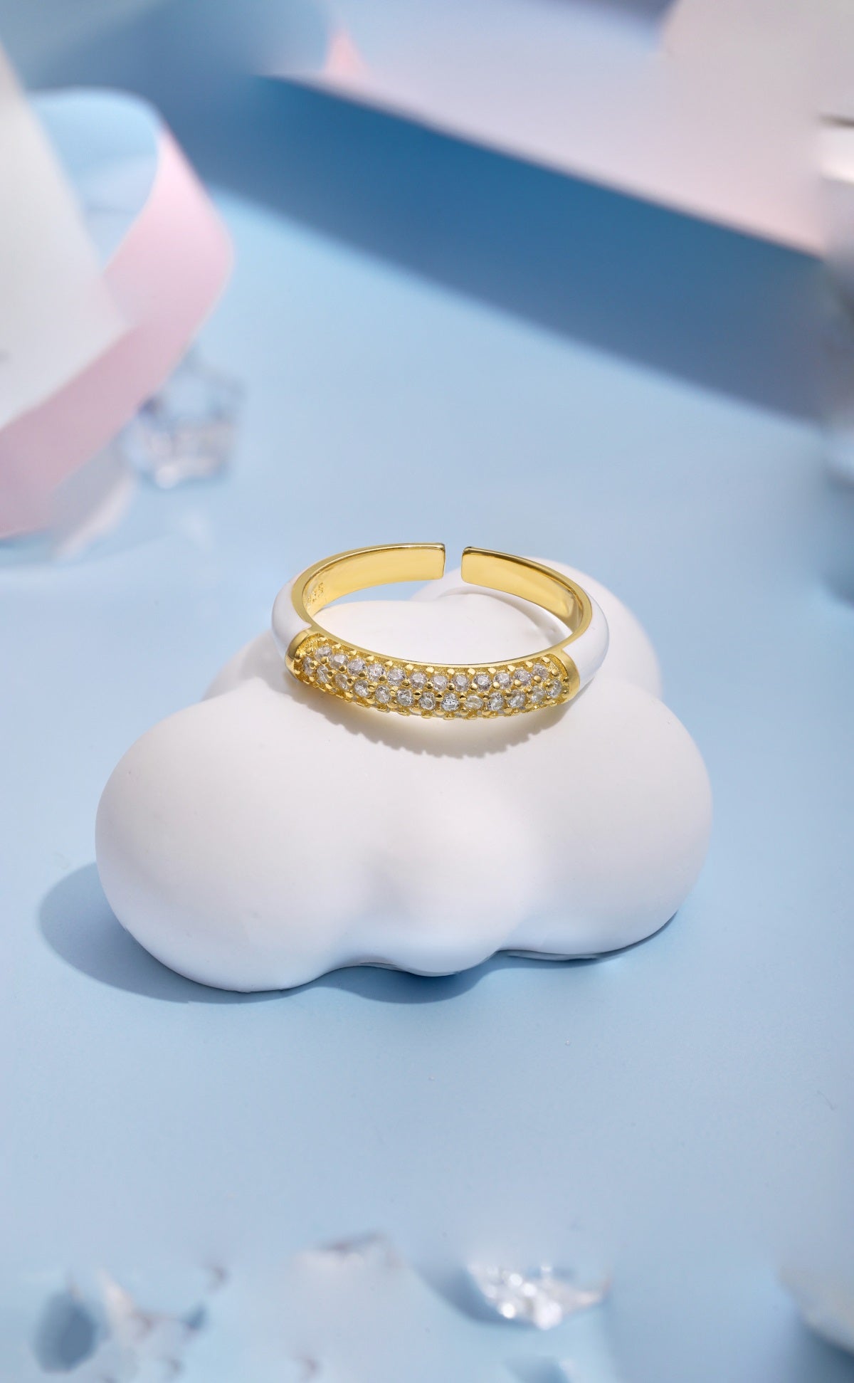 anello fascia bianca placcato oro