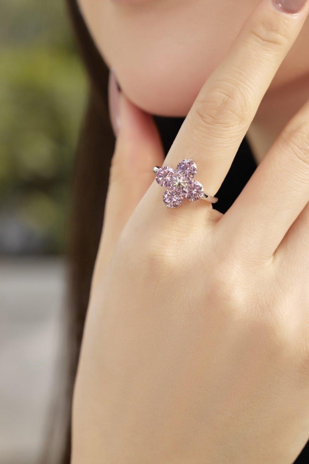 anello in argento 925 quadrifoglio rosa