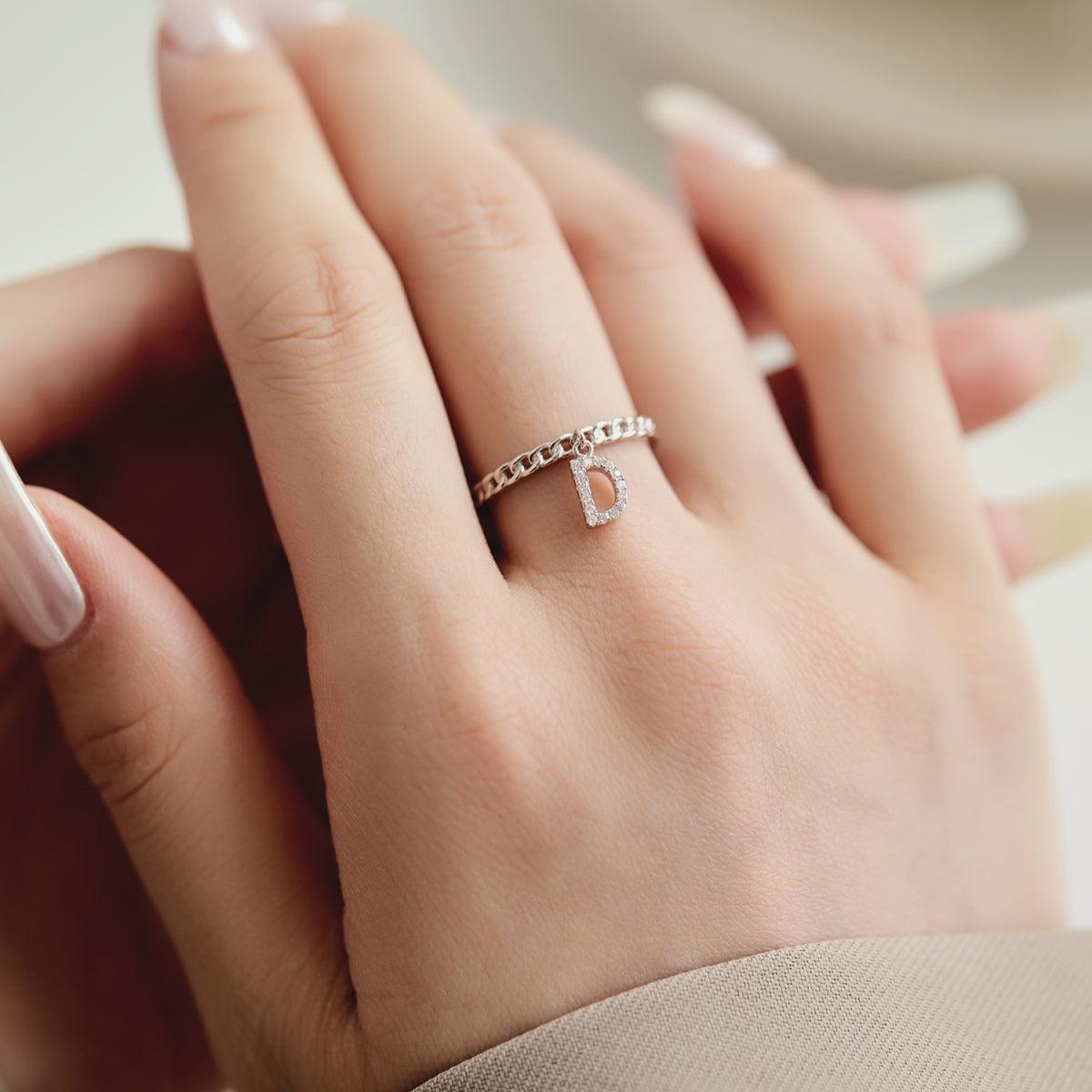 anello lettera d in argento 925