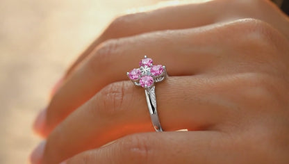 Anello Quadrifoglio Rosa Argento