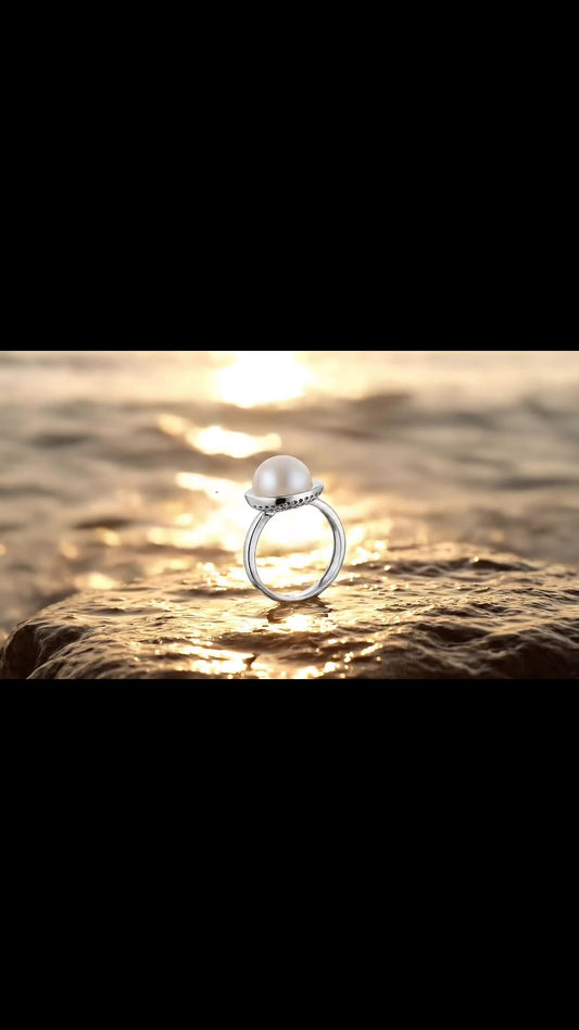 Anello Eclissi Perla Argento