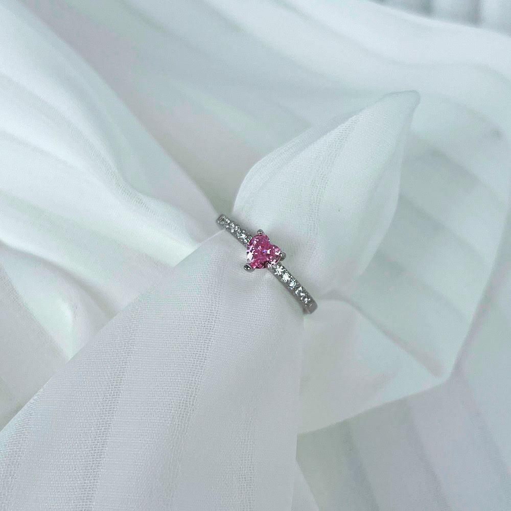 Anello Cucciola in Argento Cuore Pietra Rosa 