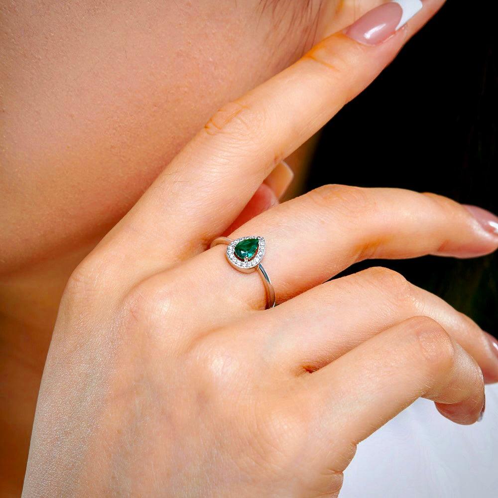 Anello a Goccia Pietra Verde Anelli in Argento cucciolagioielli
