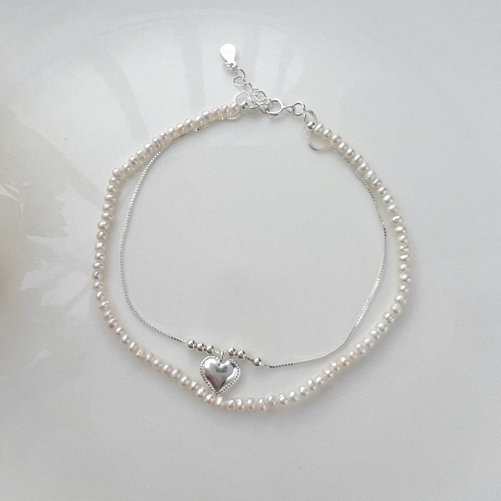 Cavigliera Cuore in Argento con perle | Cucciola Gioielli