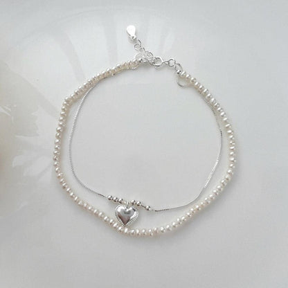 Cavigliera Cuore in Argento con perle | Cucciola Gioielli