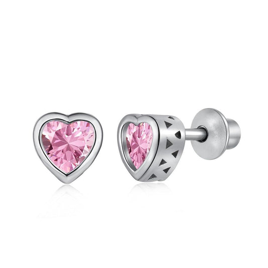 Orecchini cuore pietra rosa in Argento