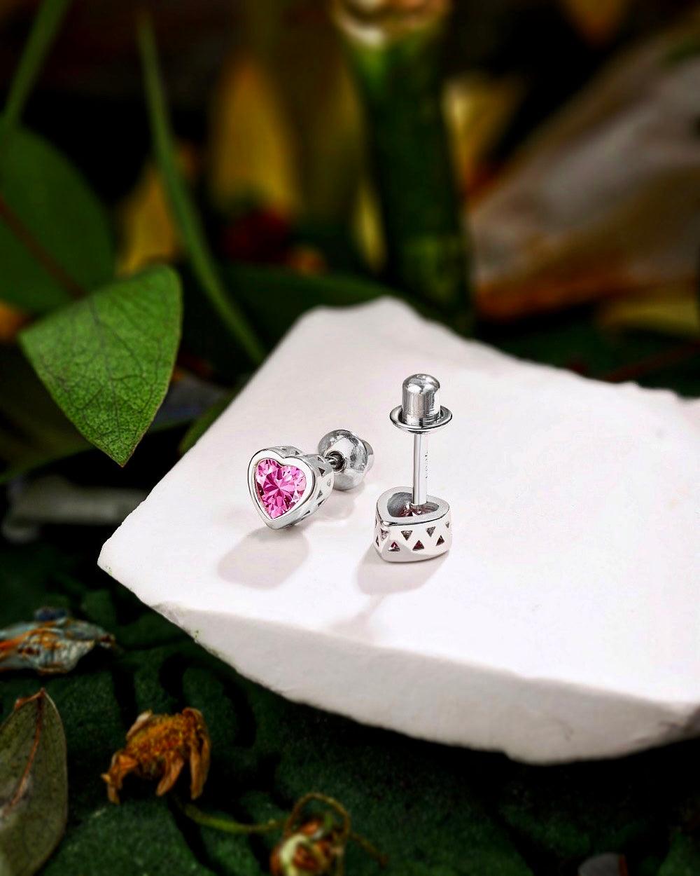 Orecchini cuore pietra rosa in Argento 925